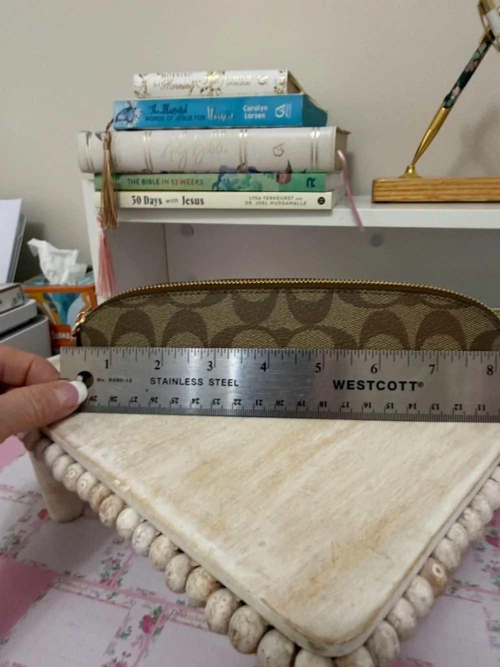 Coach Brown Signature Canvas Pencil Case with Gold Zipper - Picture 6 of 8